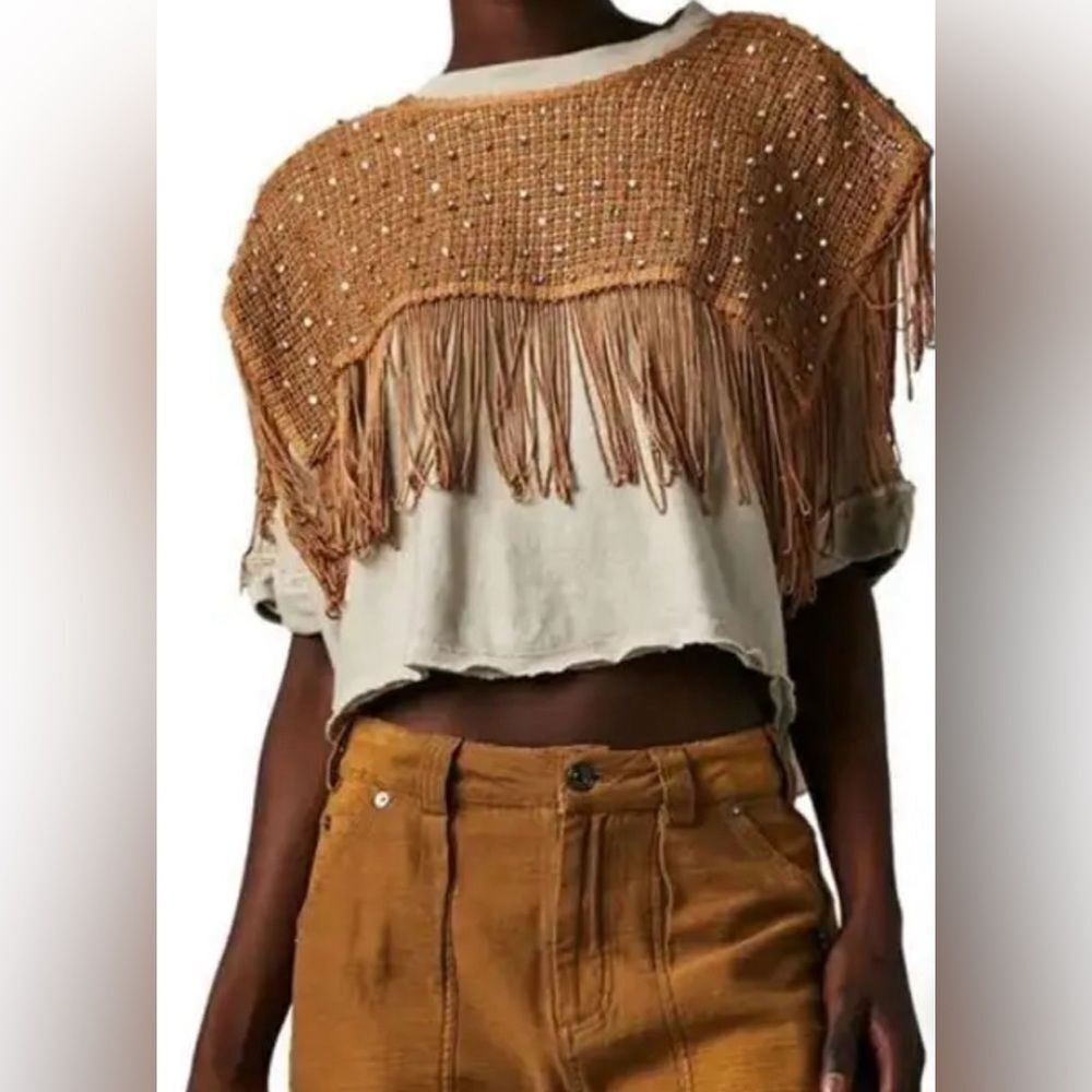 Free People Midnight Rodeo Sequin Sparkle Gold Top Size S